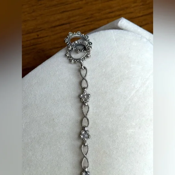 Vintage-Inspired Silver Floral Bracelet w/ Marcasite Accents & Toggle Clasp - Picture 10 of 10